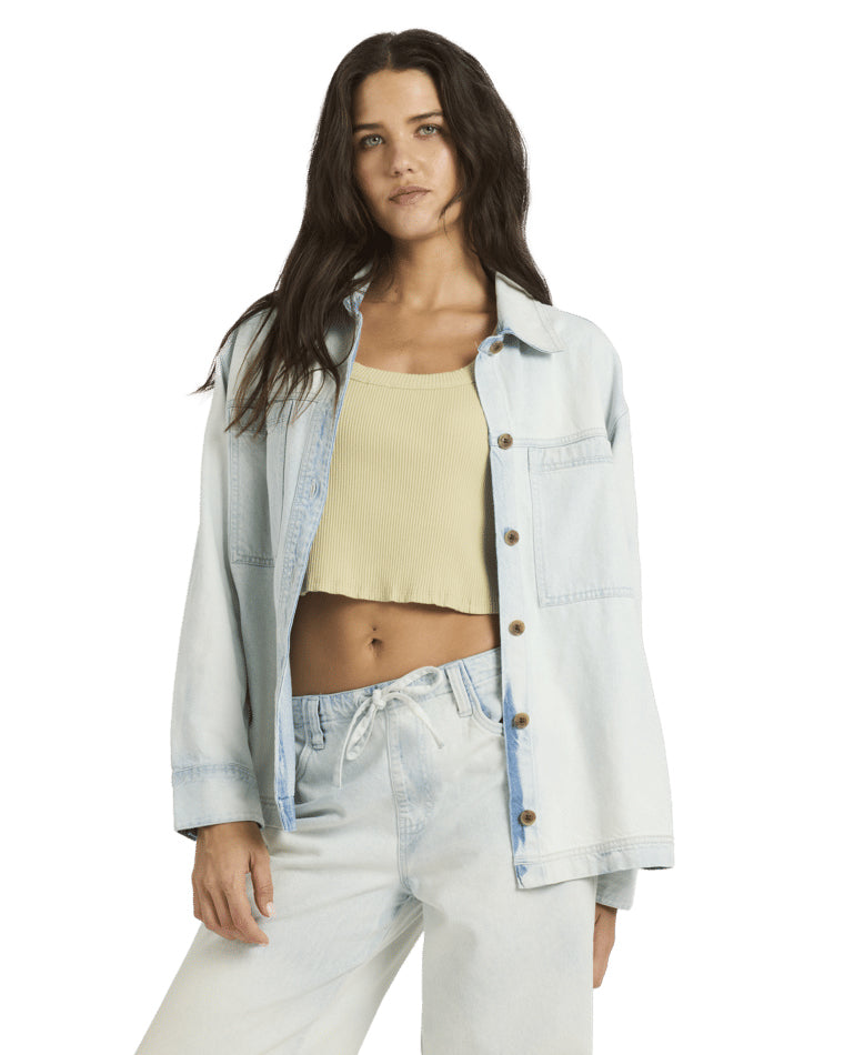 Jade Saltwashed Long Sleeve Woven Top