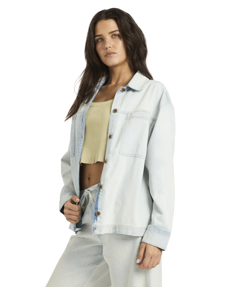 Jade Saltwashed Long Sleeve Woven Top