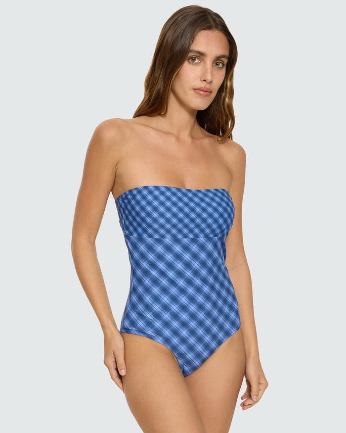 High Speed Check Strapless One Piece