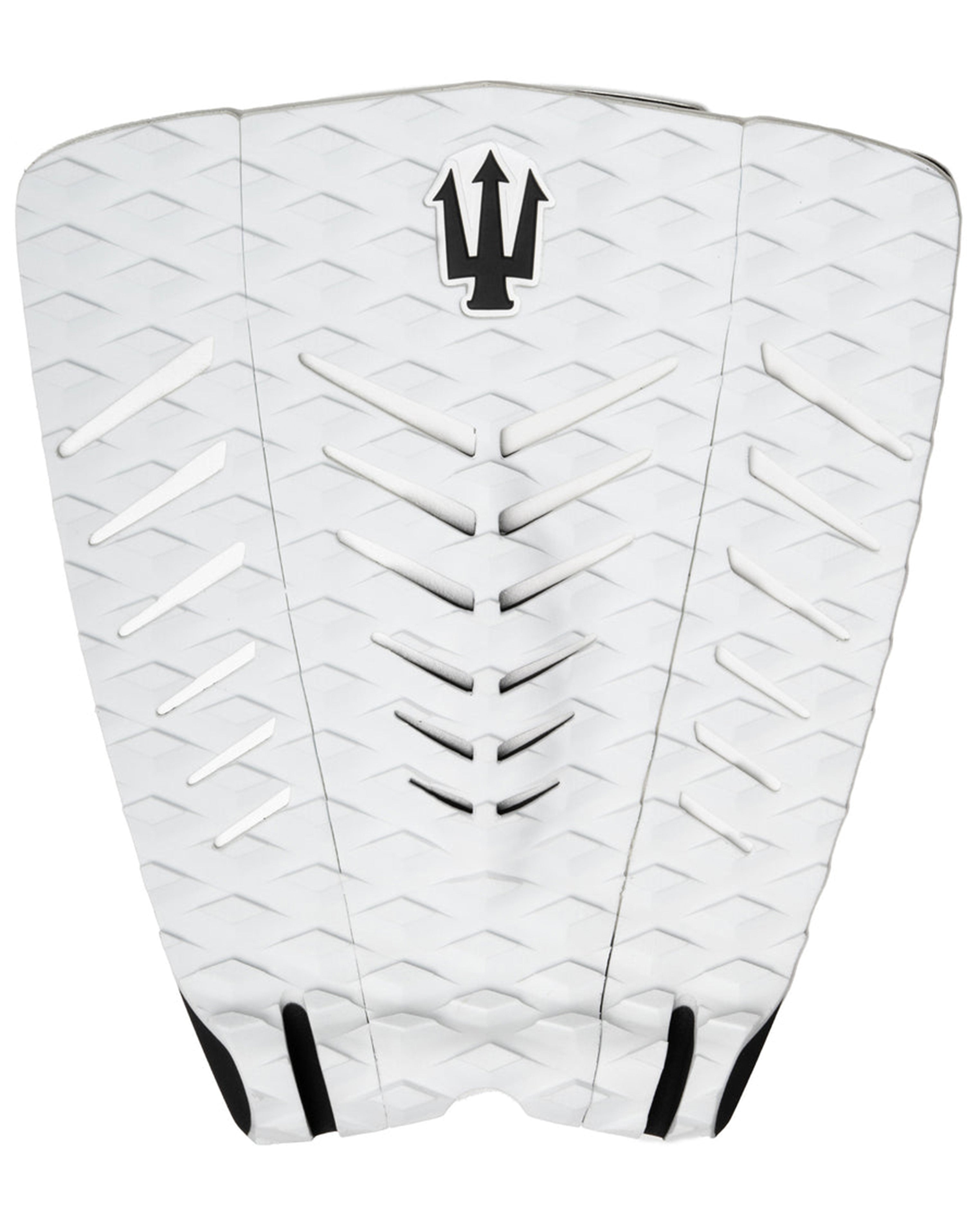 White surfboard tail pad with black logo on a white background