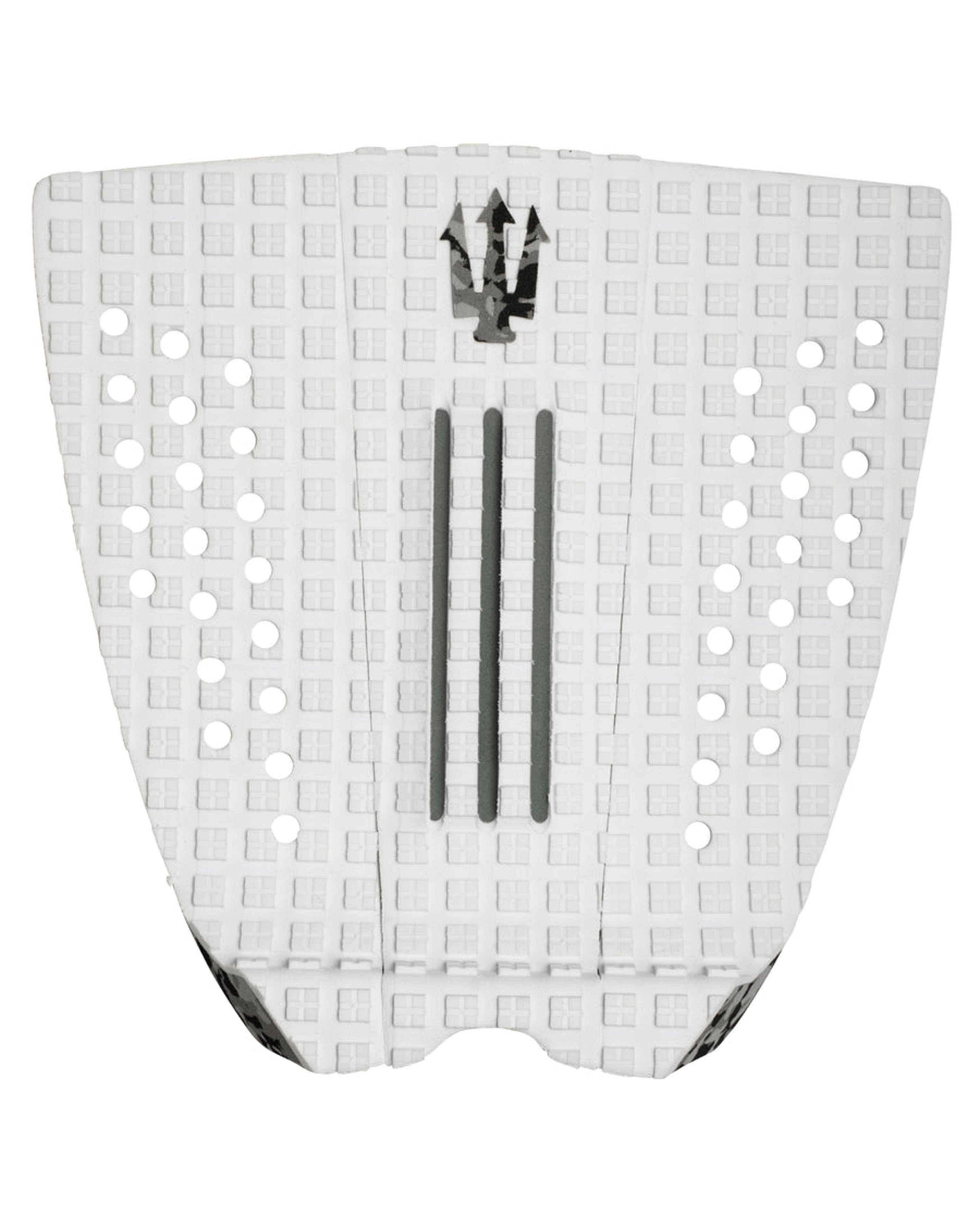 White grid-patterned surfboard tail pad with a logo on a white background