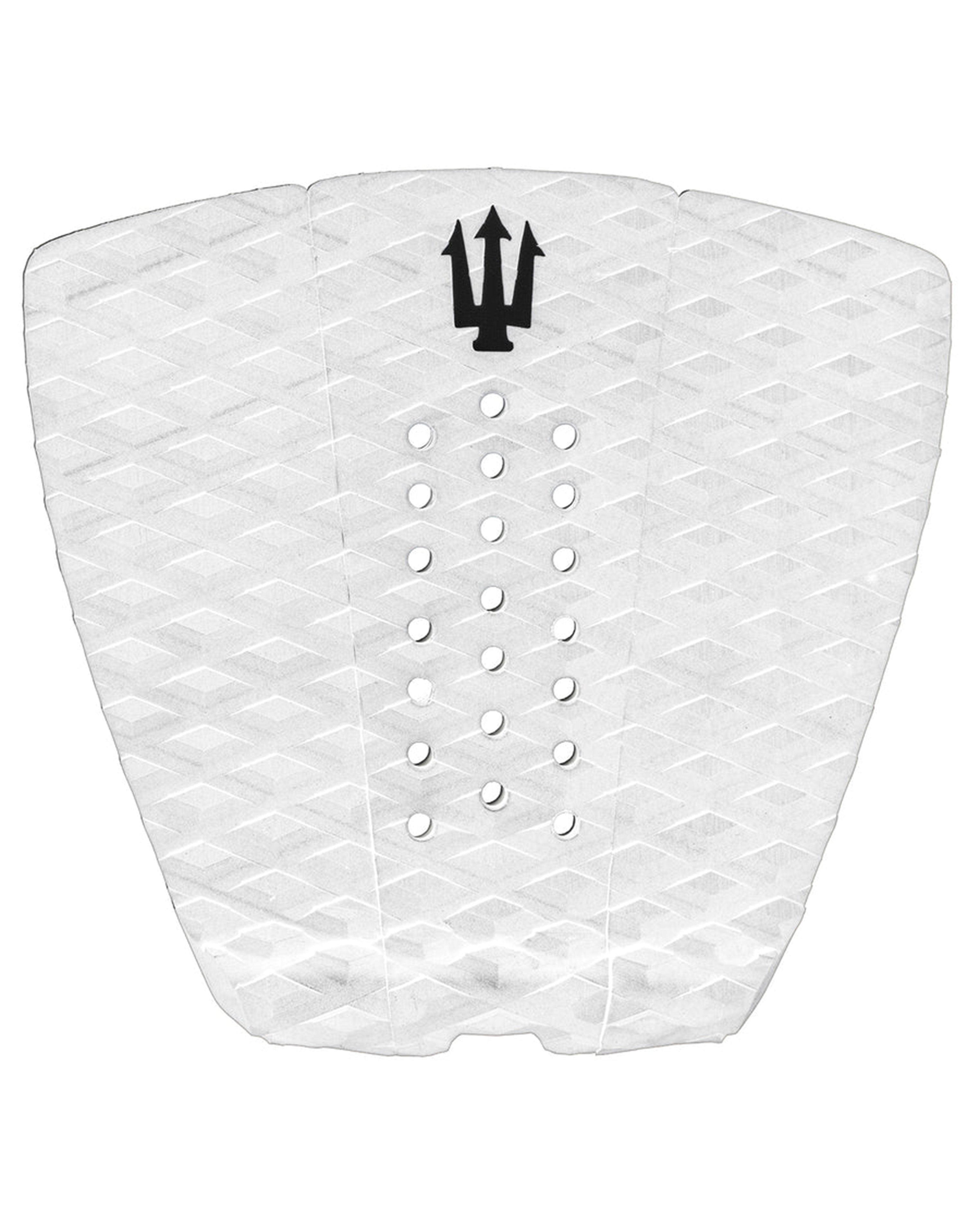 White textured surfboard tail pad with a black logo on a white background