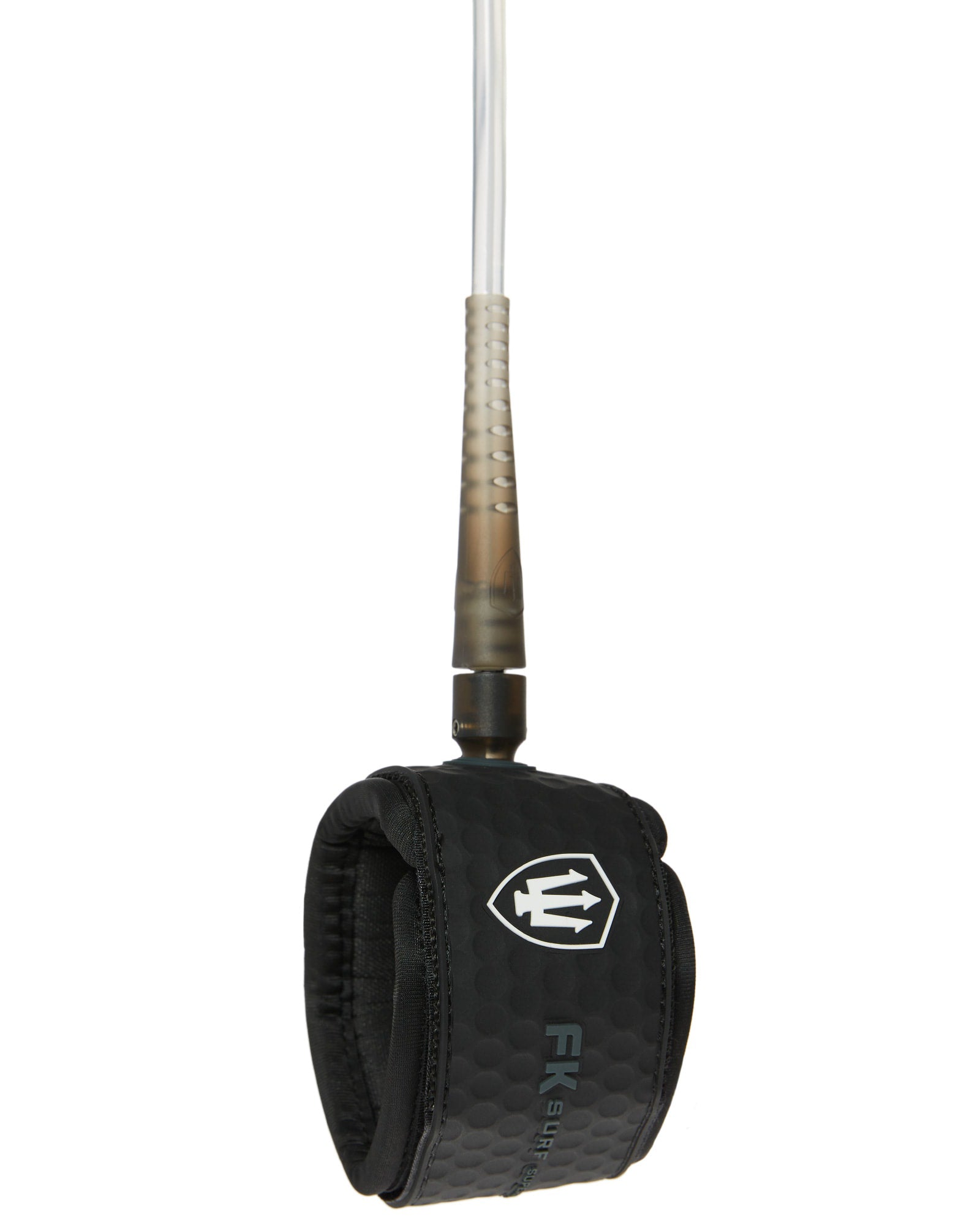 Black wrist strap with brand logo on a white background