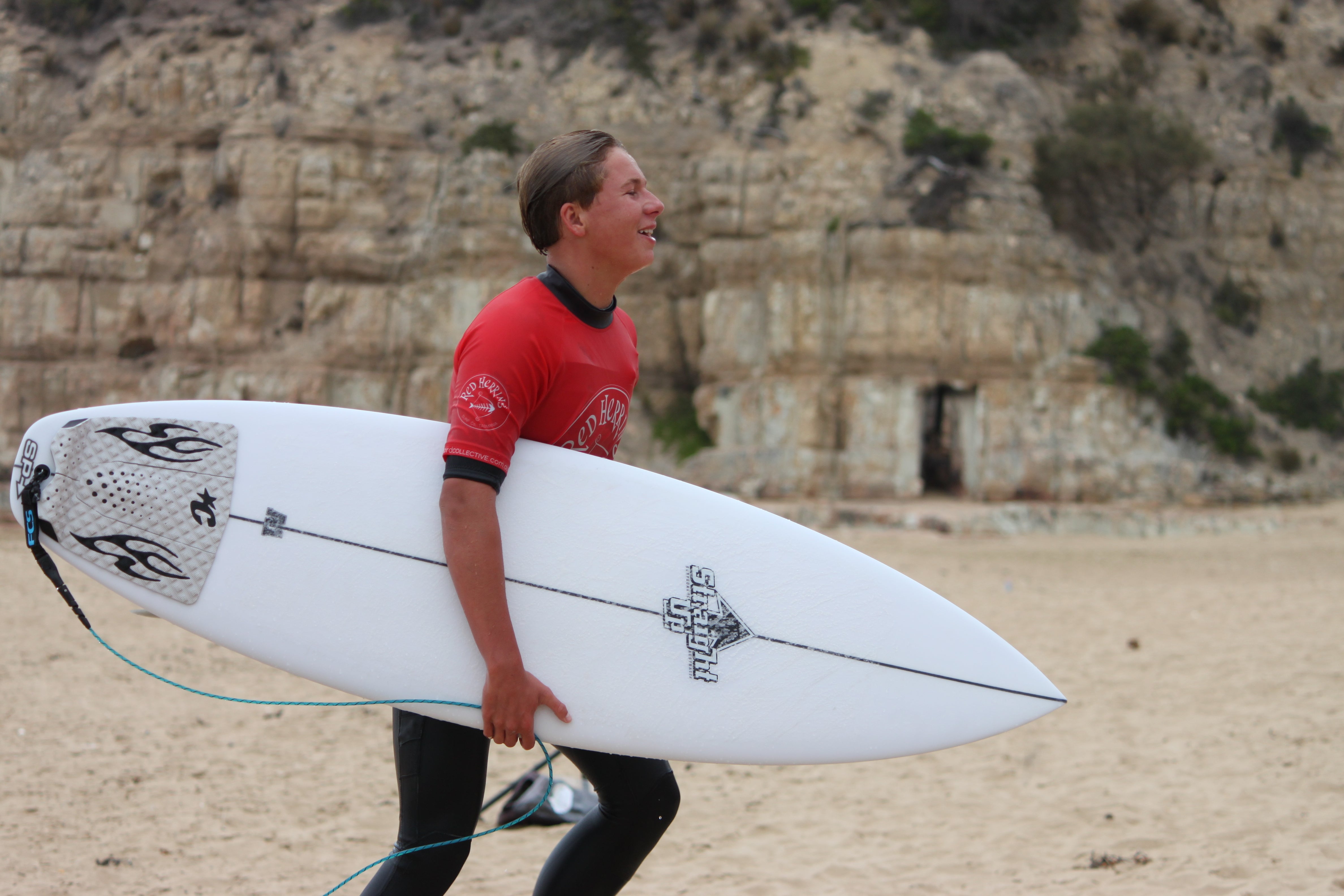 Jerry Kelly with his new Straight Up Surfboard