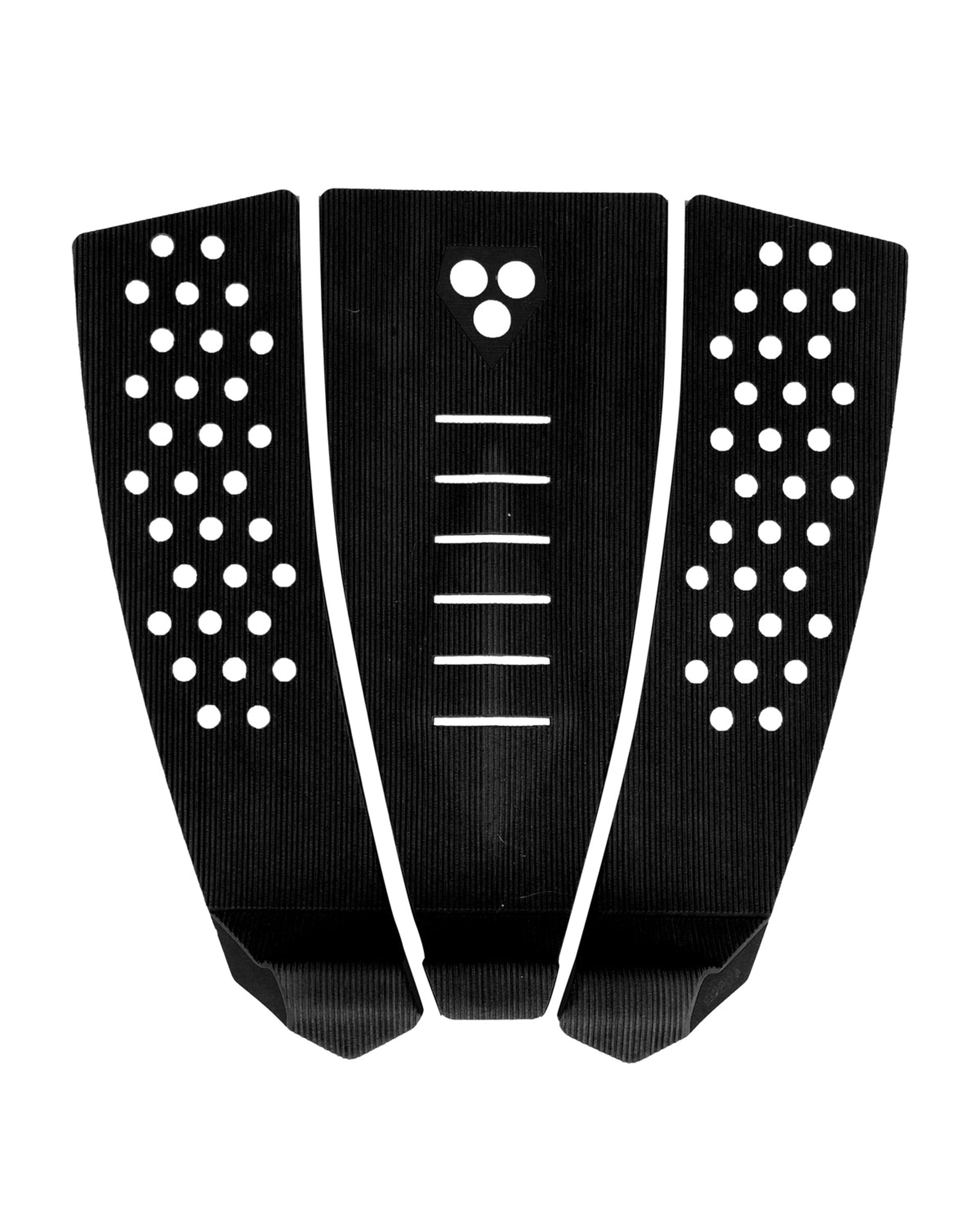 Black 3-piece tail pad with arch, circular traction holes and white diamond logo near top