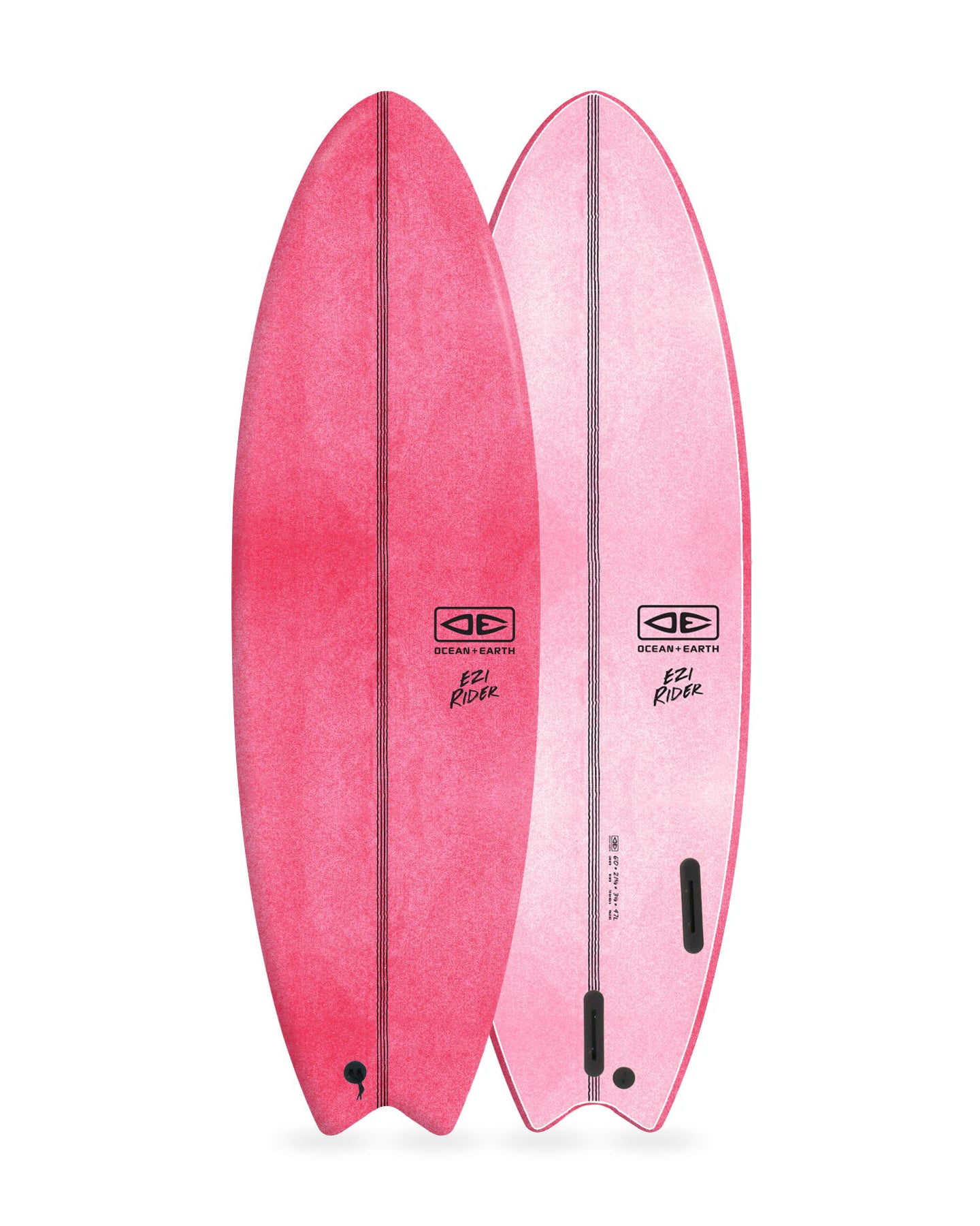 Two pink surfboards with a brand logo on a white background