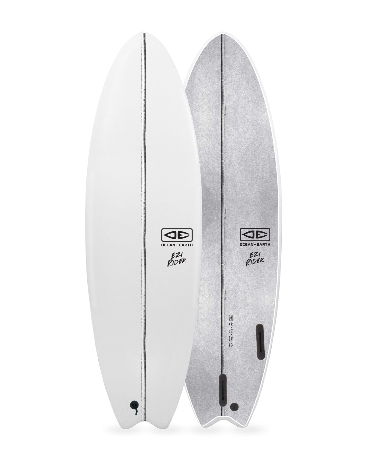 Two surfboards side by side on a white background
