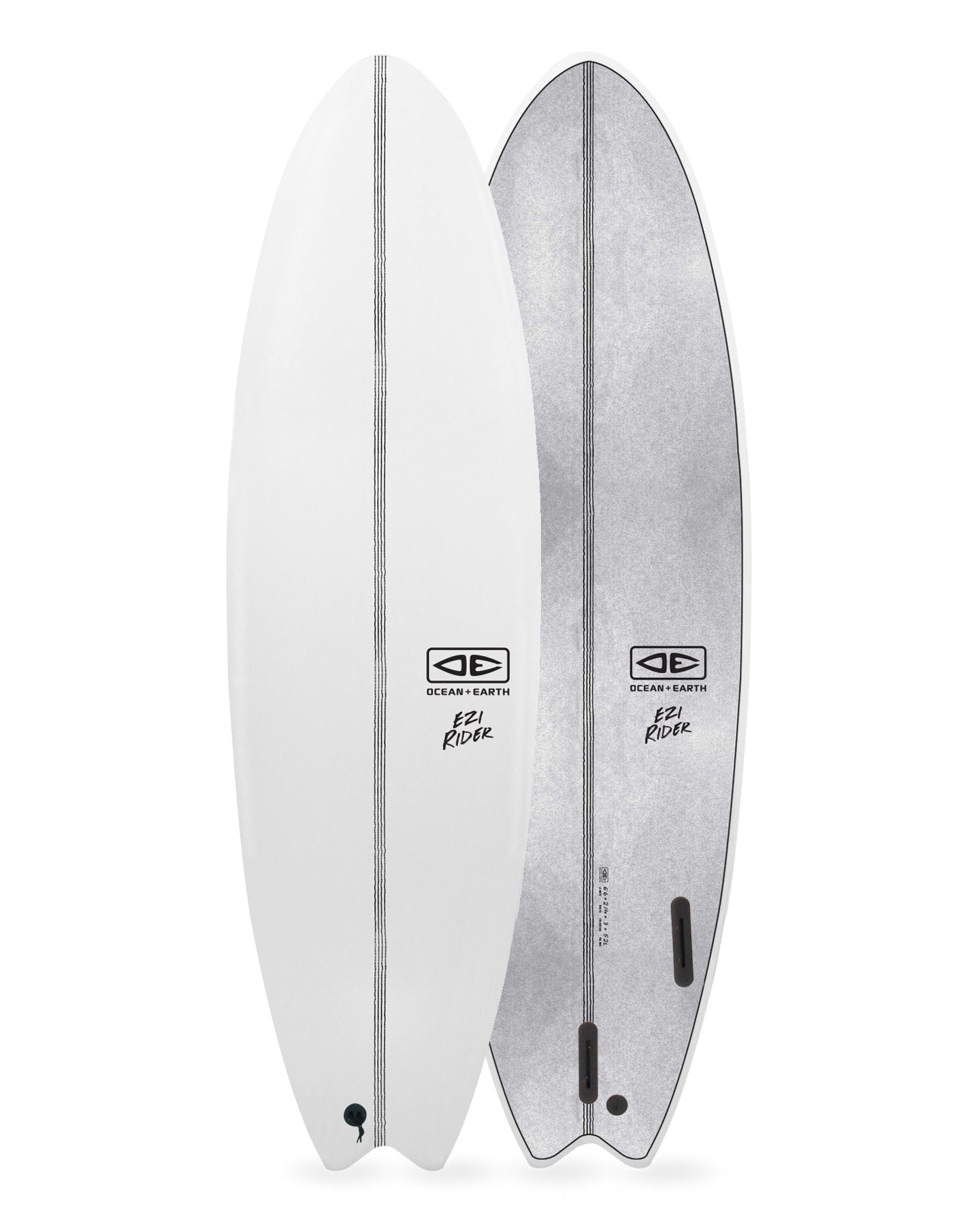 Two surfboards side by side on a white background