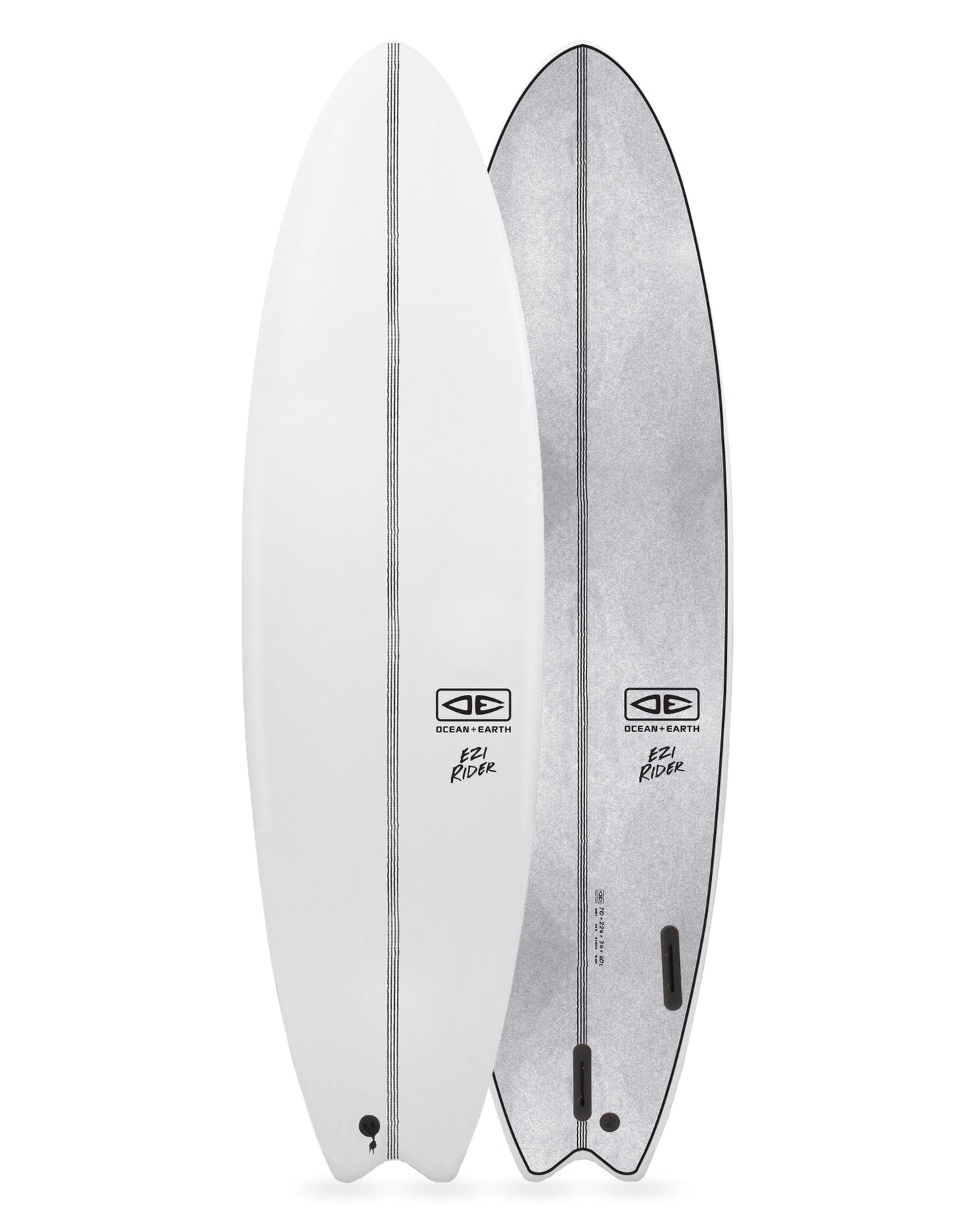 Two surfboards side by side on a white background