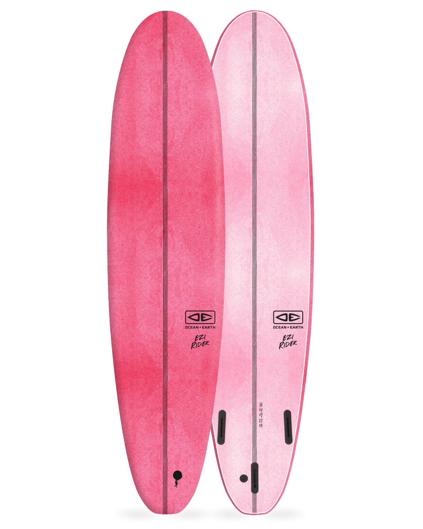 Ocean & Earth Ezi Rider surfboard in red and pink with black stringer and durable soft top