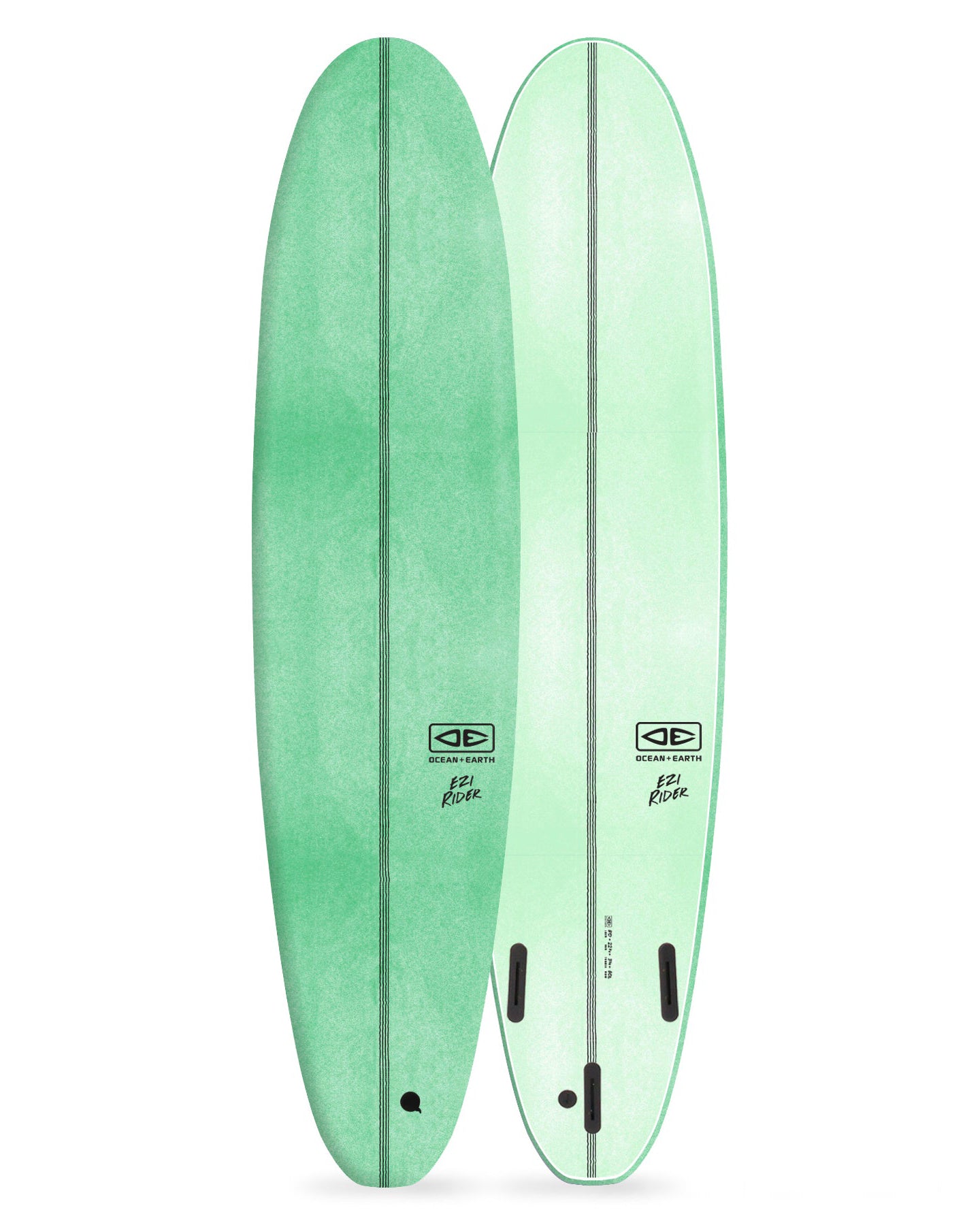 Two green surfboards with a brand logo on a white background