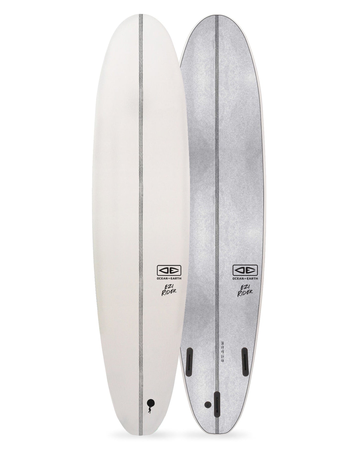 Two surfboards side by side on a white background