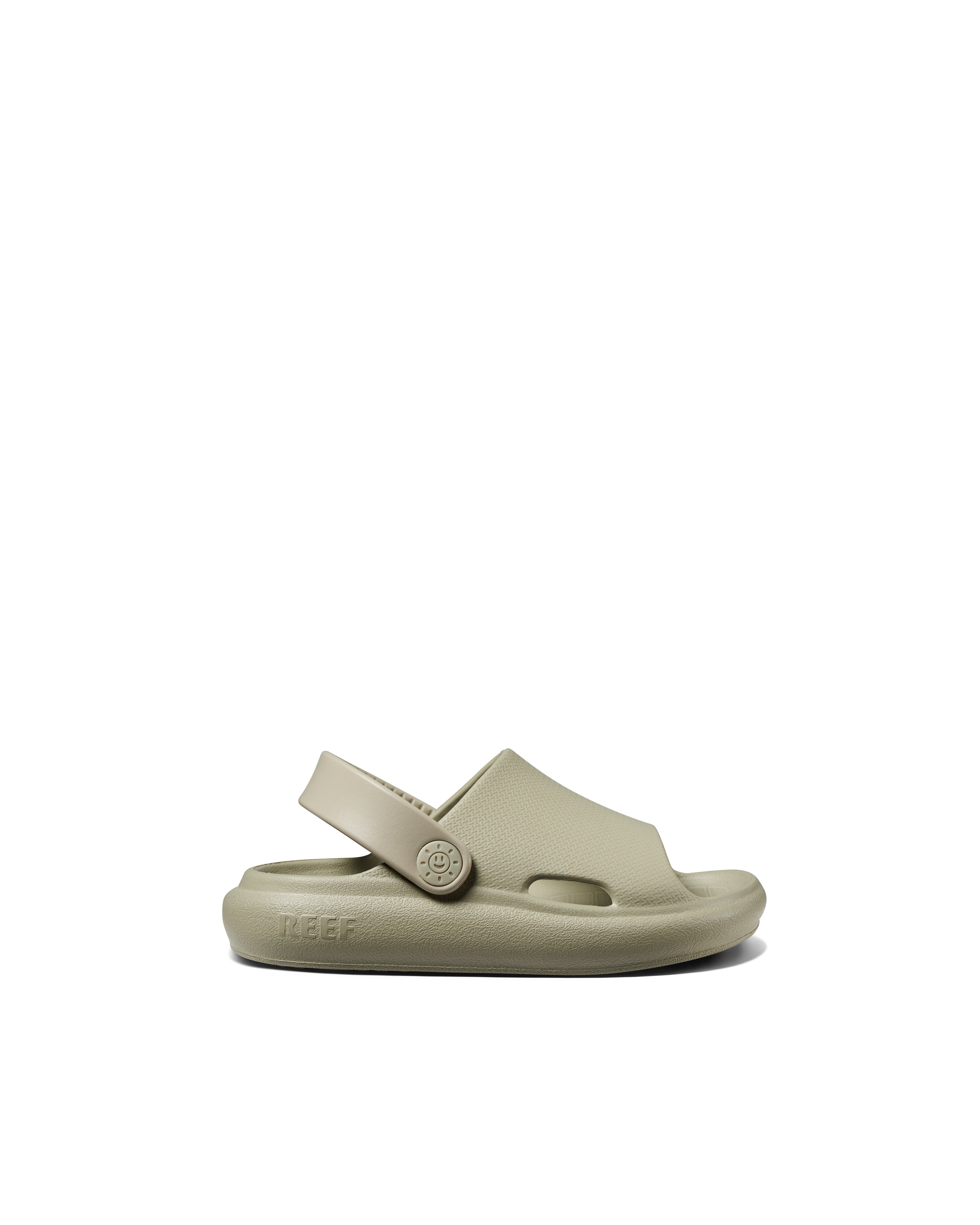 Kids' olive green slide sandal with back strap and closed toe design