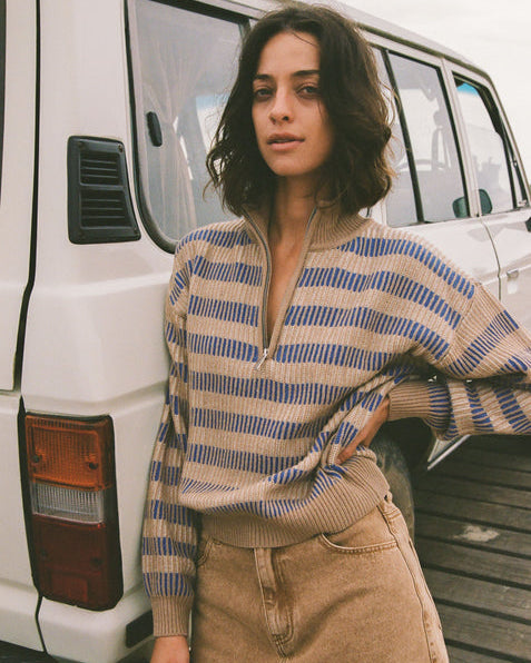 Estelle Quarter Zip Striped Knit