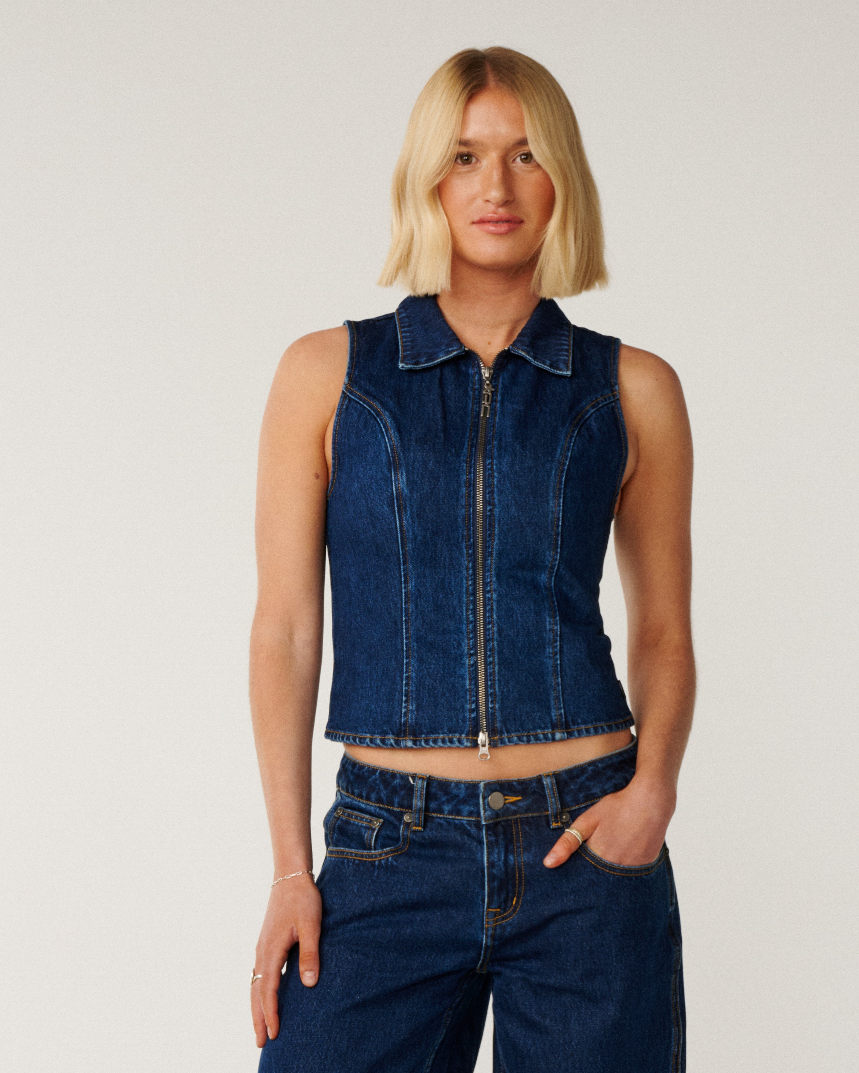 Archive Denim Zip Vest