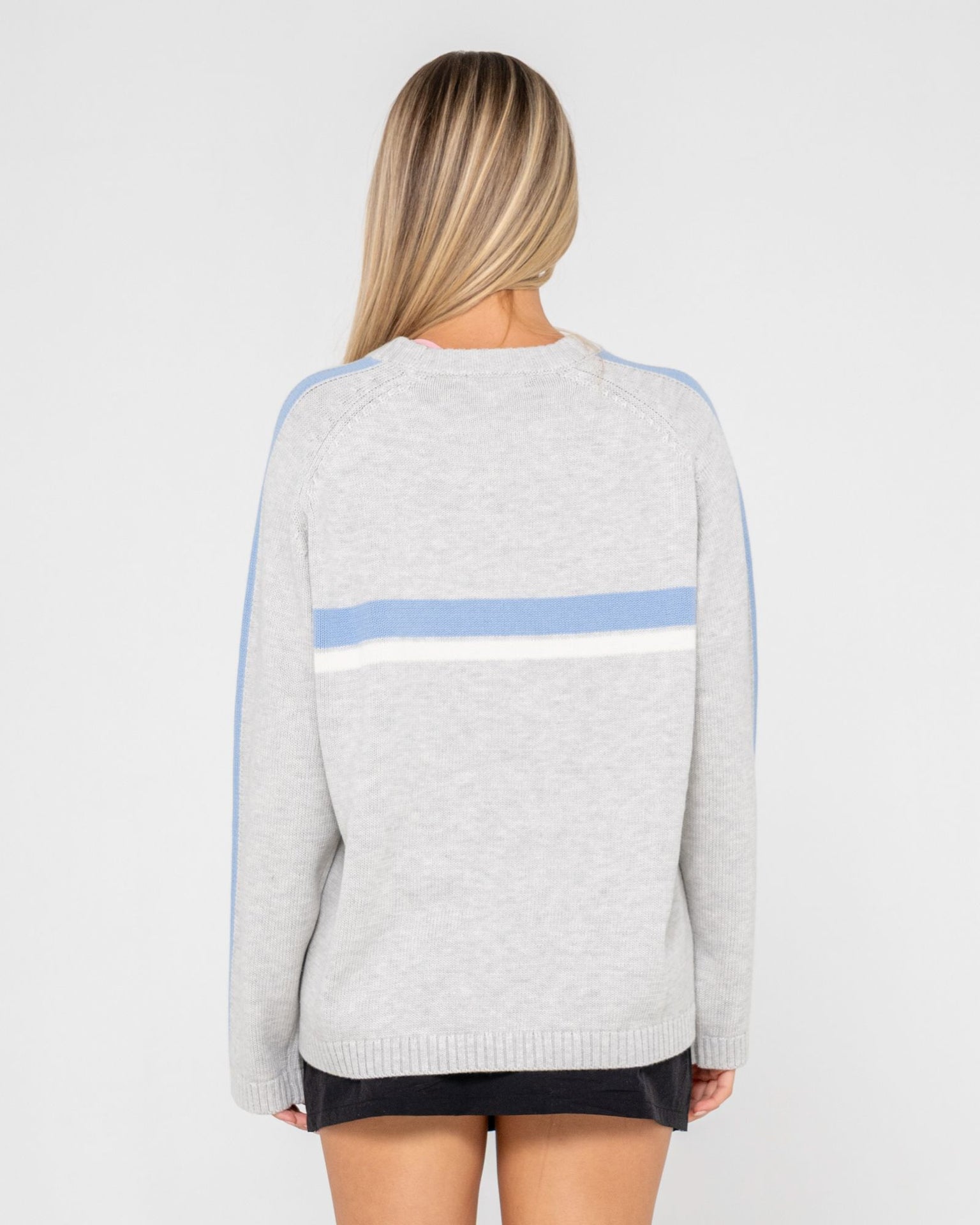 White Lines Long Sleeve Crew Neck Knit