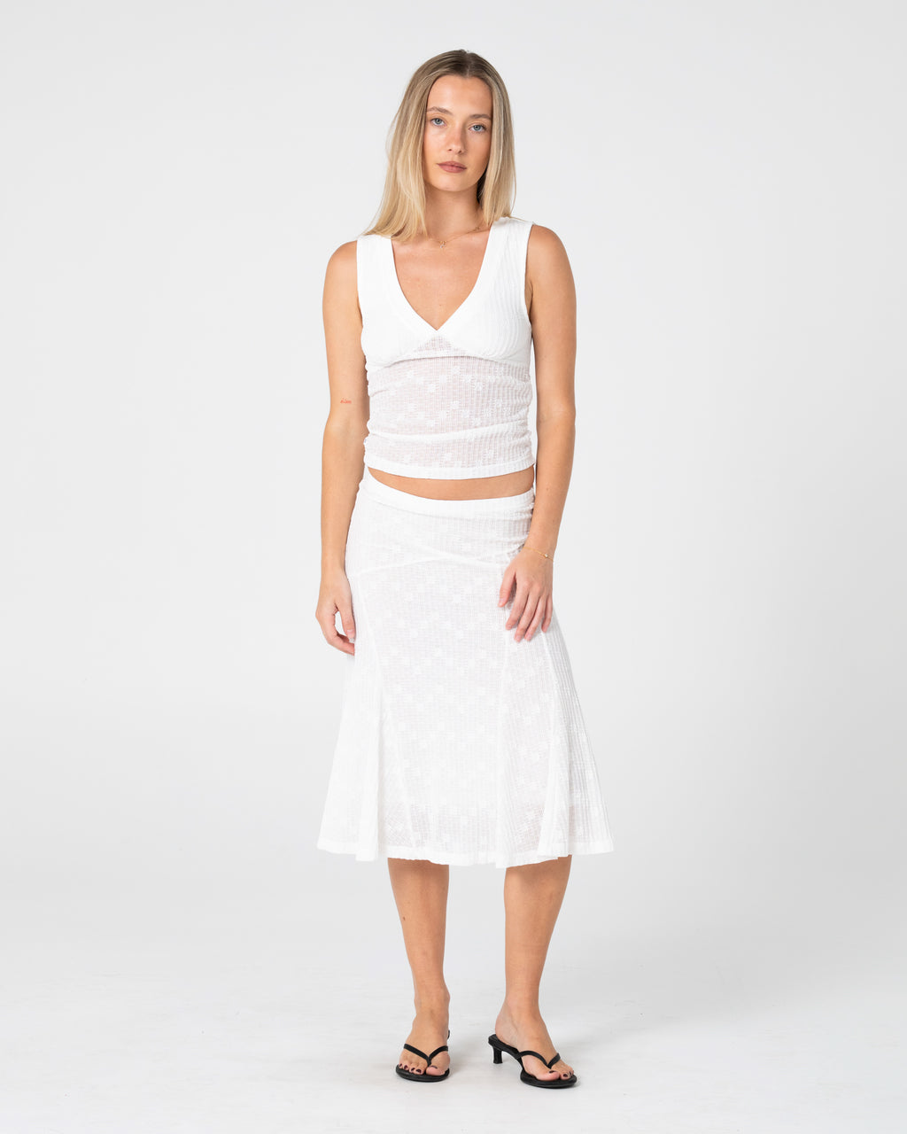Roma Low Rise Lace Midi Skirt