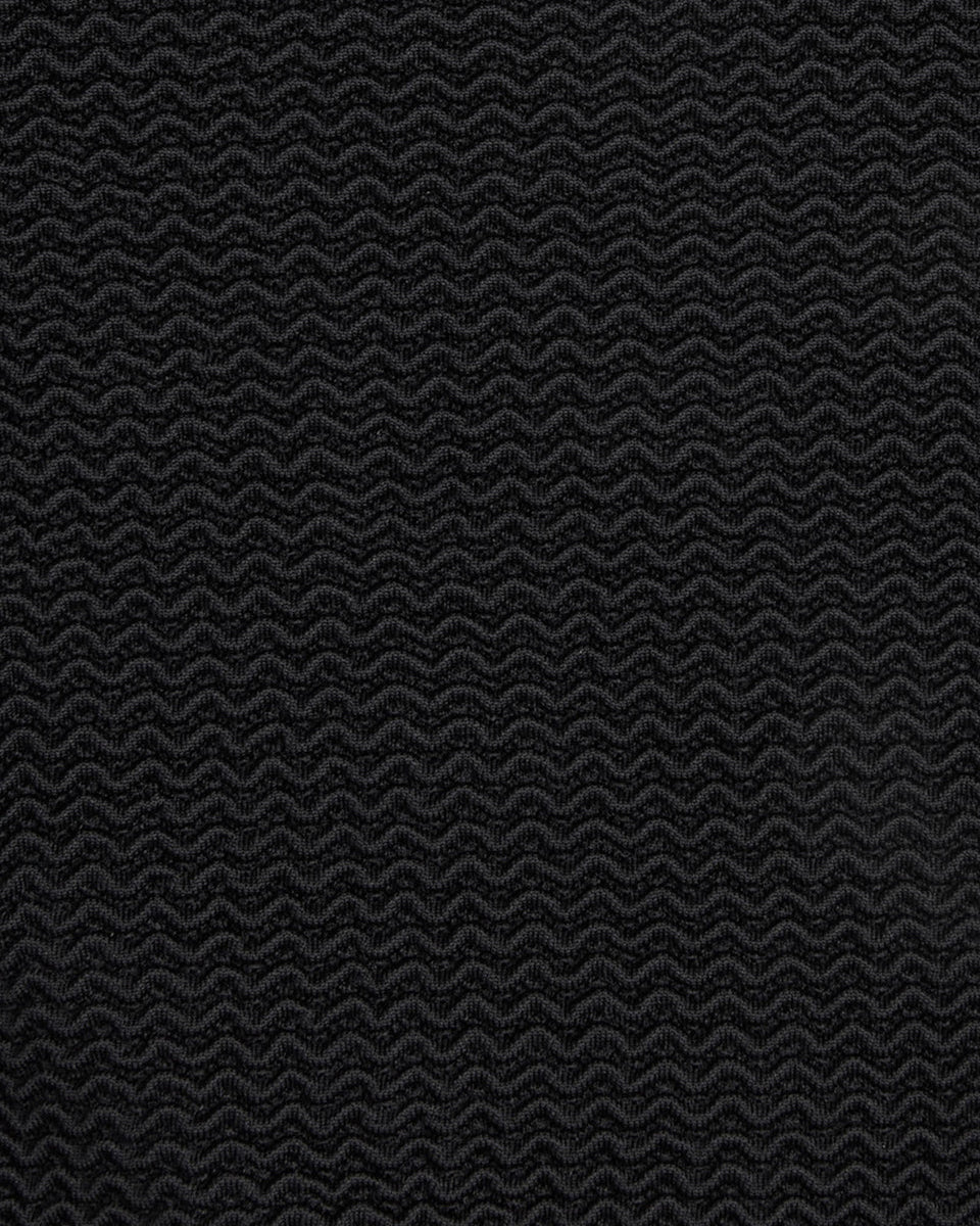 Zoomed-in detail of the black textured bikini fabric in a wave pattern.