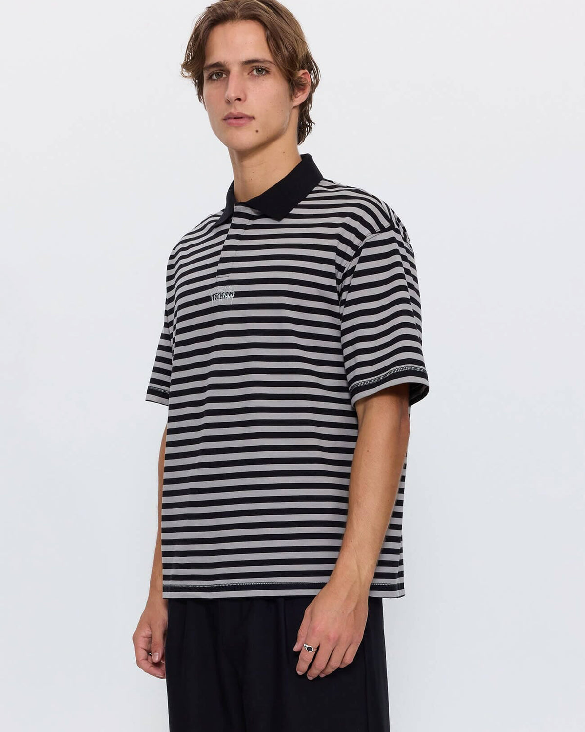 Shattered Stripe Box Crop Polo