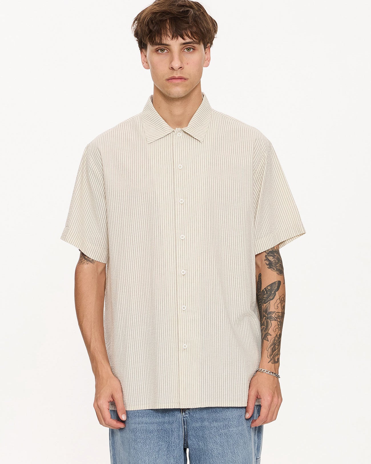Beauty Around Us Short Sleeve Stripe Work Shirt