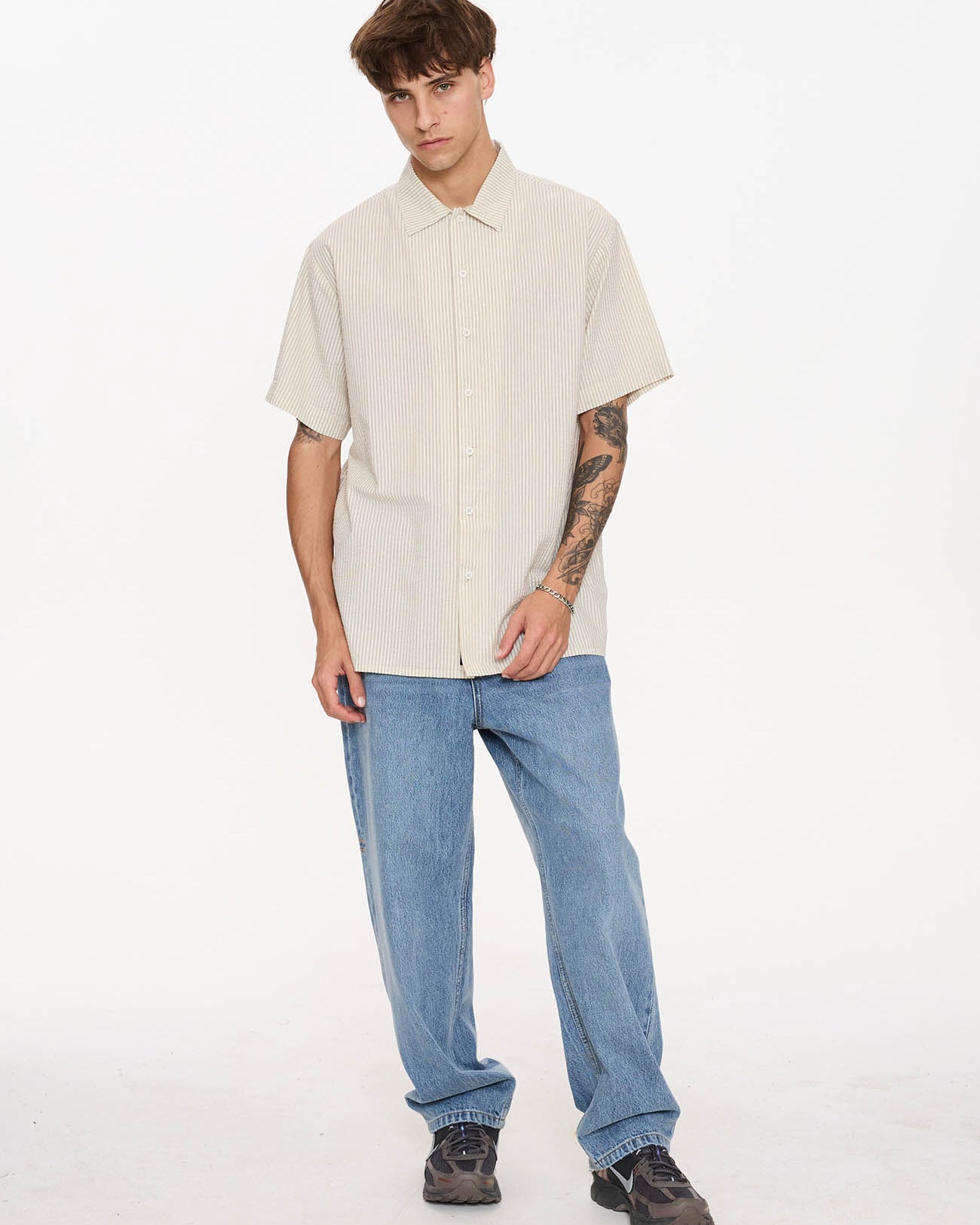 Beauty Around Us Short Sleeve Stripe Work Shirt