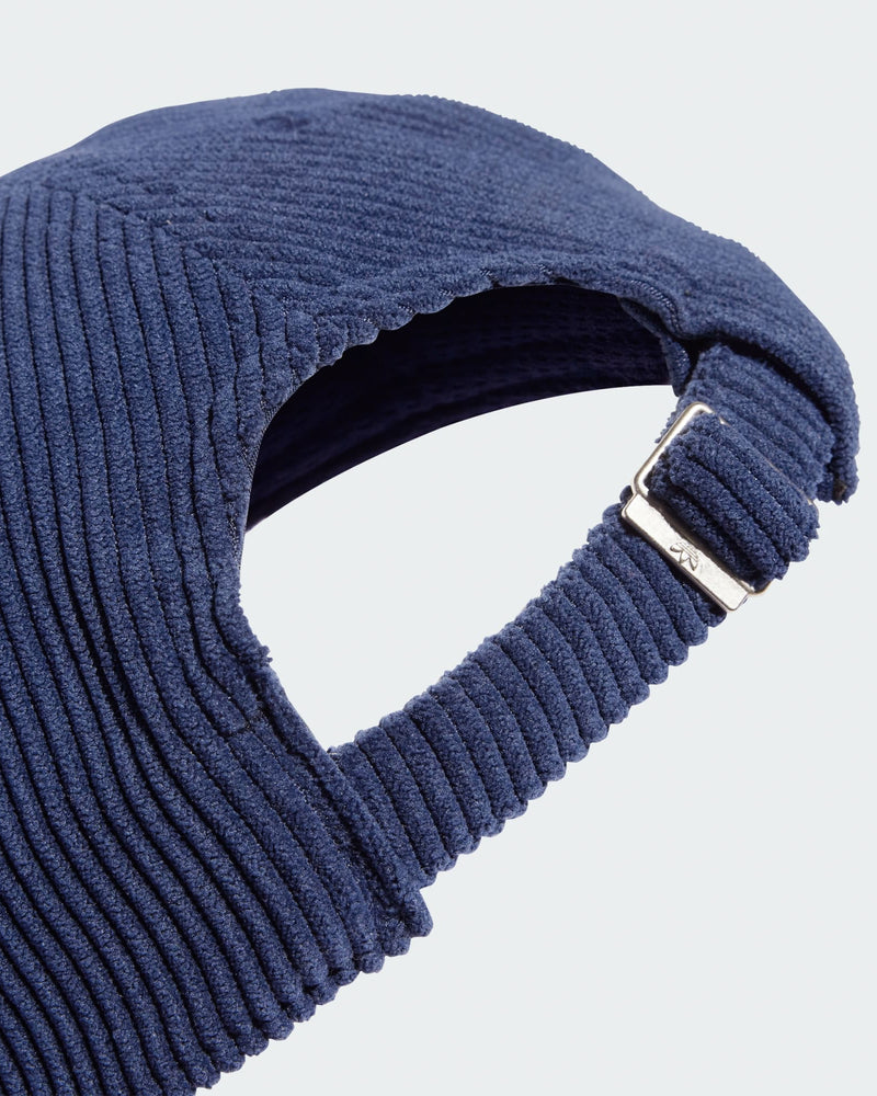 Back view of navy Adidas cap with adjustable metal buckle and strap fastening