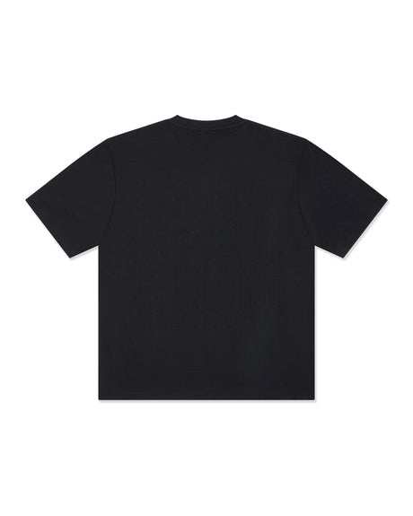 Back view of plain black tee with no print or graphics.