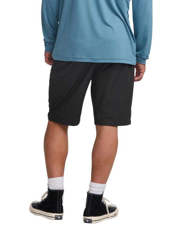 Back view of men's dark charcoal shorts featuring a clean finish and relaxed fit.