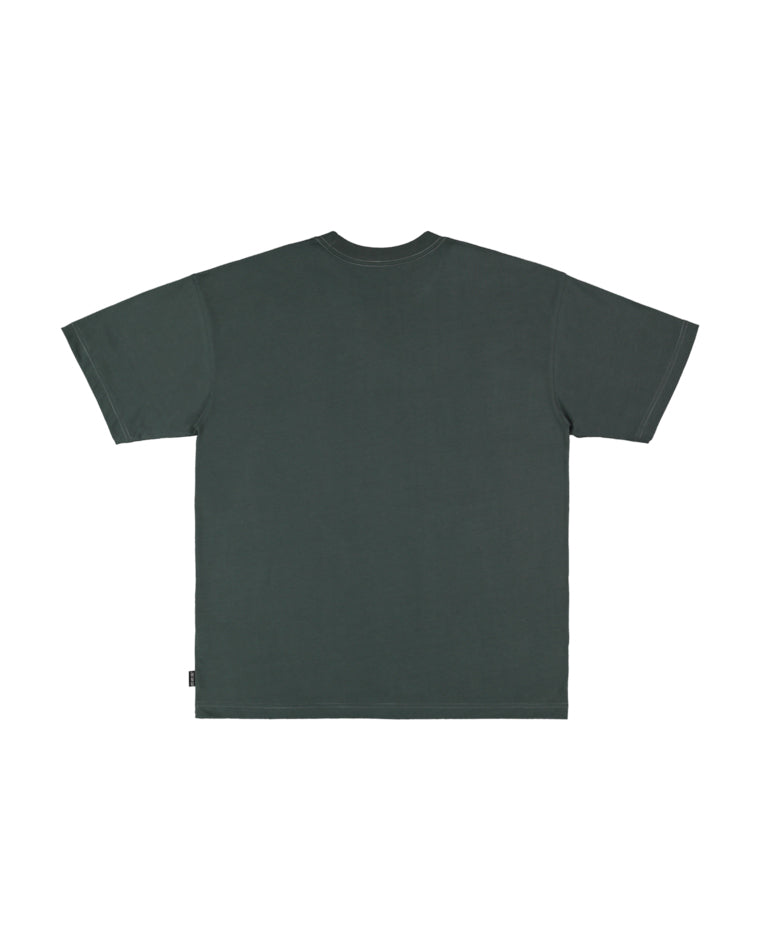 Back view of a washed black oversized Billabong tee with short sleeves and no visible branding.