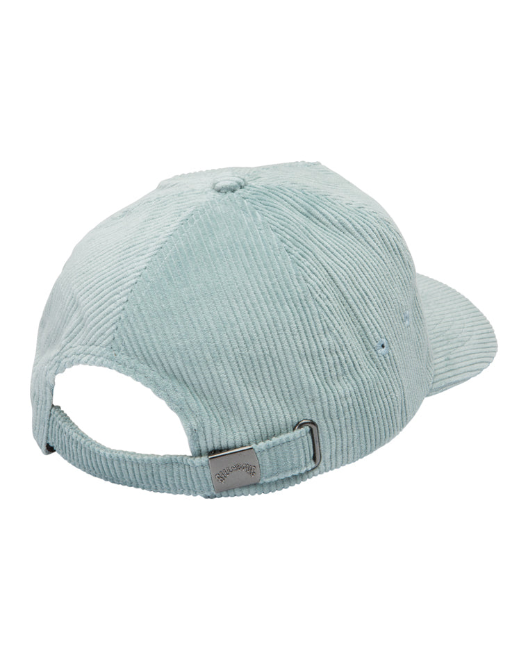 A light blue corduroy cap with an adjustable back strap and a metal clasp, offering a comfortable and customizable fit.