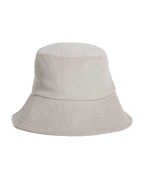 Beige corduroy bucket hat shown from the back with no visible branding.