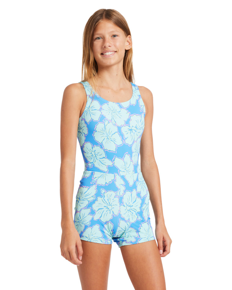 Girls Happy Hibiscus Retro Surfsuit