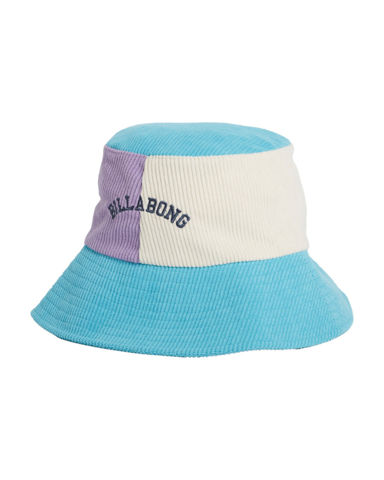 Left-front angle of a Billabong bucket hat showing curved brim and corduroy texture