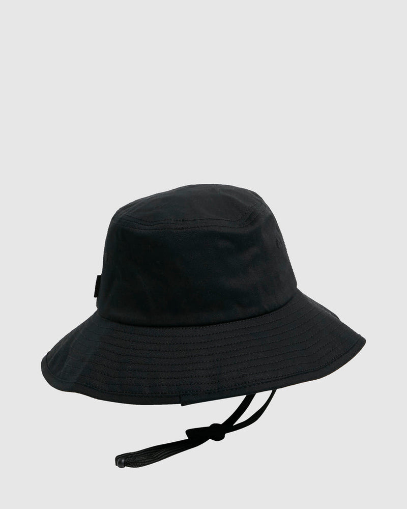 Rear view of black Billabong bucket hat with adjustable drawcord
