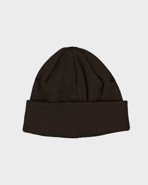 Chocolate brown knit beanie with a folded cuff, shown from the back without visible branding or logos.