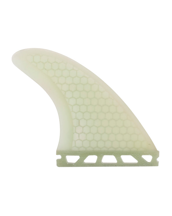 Captain Fin Co. honeycomb surfboard fin in translucent green with single tab base