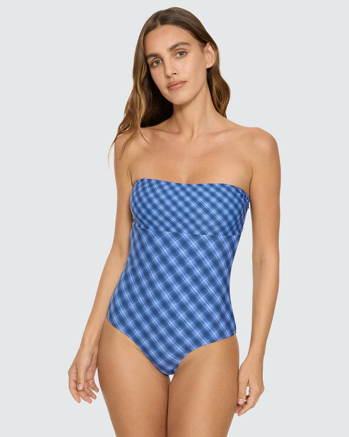 High Speed Check Strapless One Piece