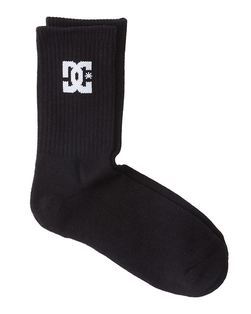 Single black crew sock featuring white DC branding on the leg