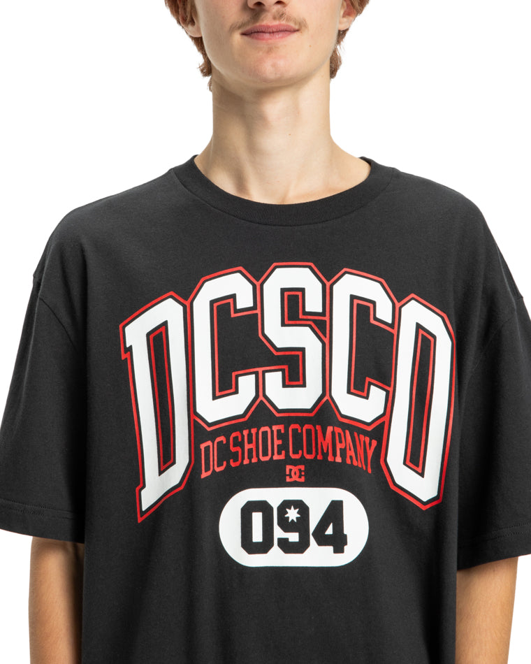 Close-up of DC Shoes DCSCO logo graphic and 094 text in varsity style.