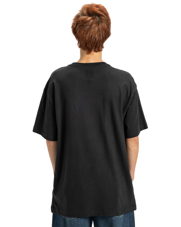 Back view of plain black DC Shoes t-shirt with relaxed fit.