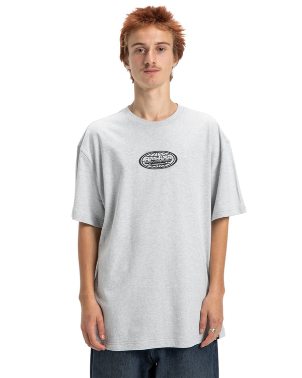 Grey DC Shoes t-shirt with small globe logo print on the chest.