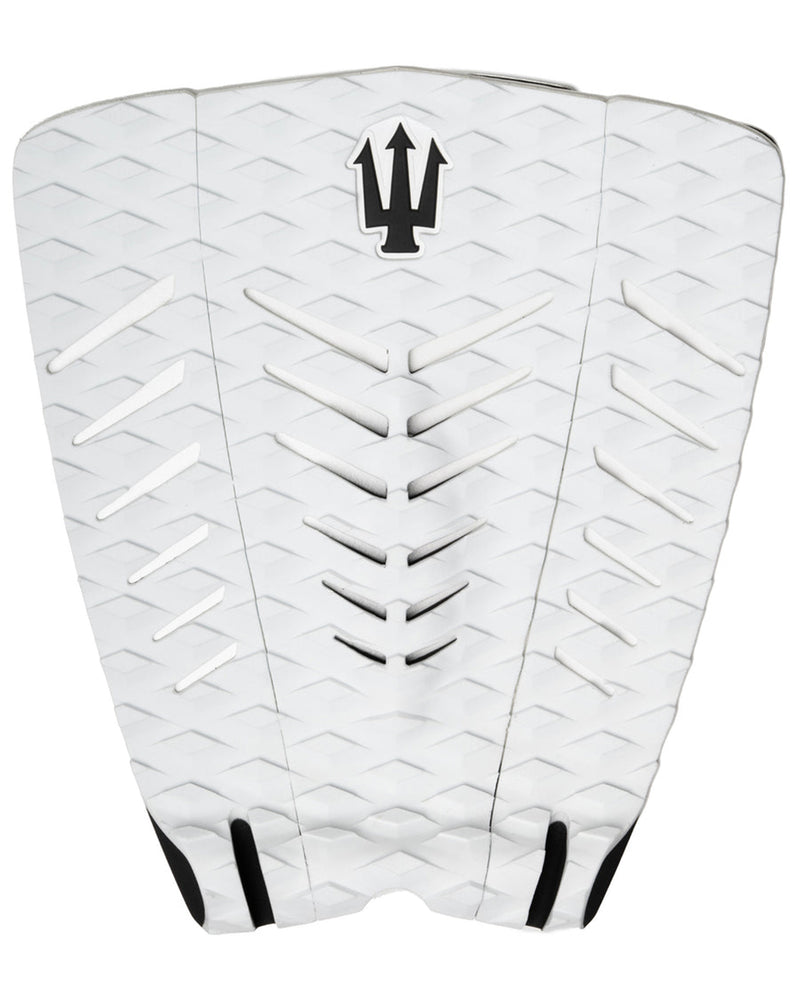 White surfboard tail pad with black logo on a white background