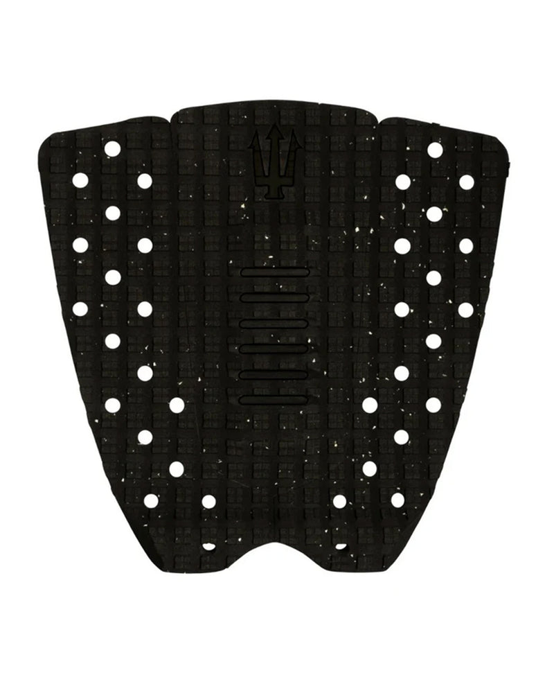 Black surfboard tail pad with white polka dots on a white background
