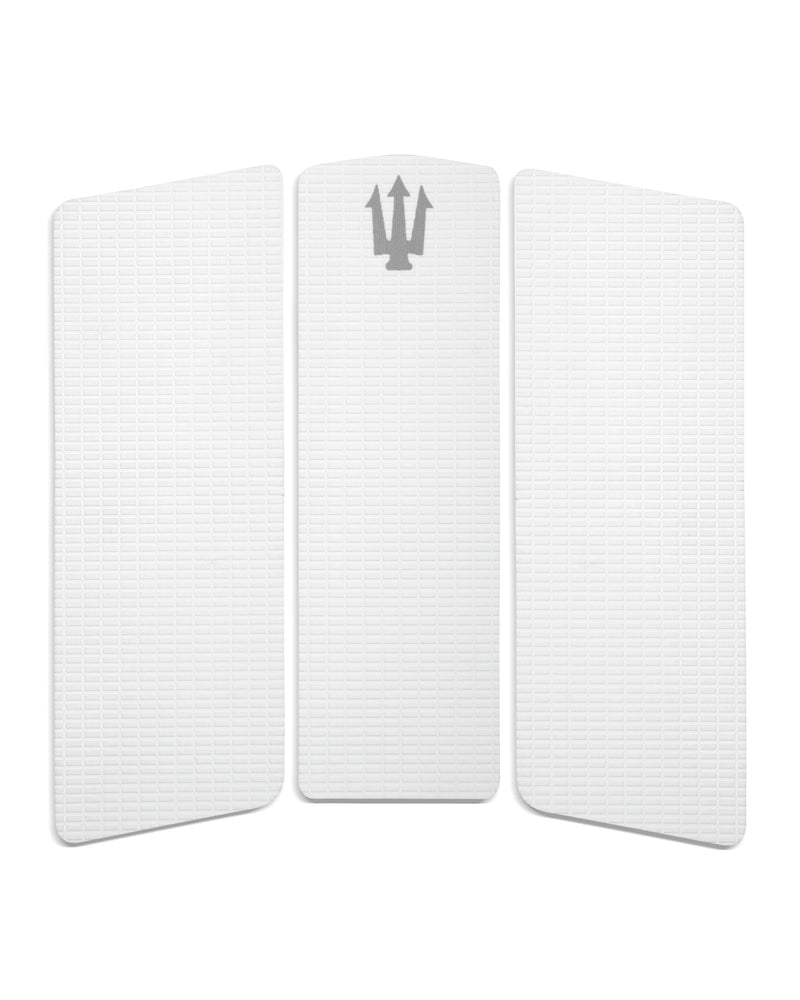 Three white pads with a logo on a white background