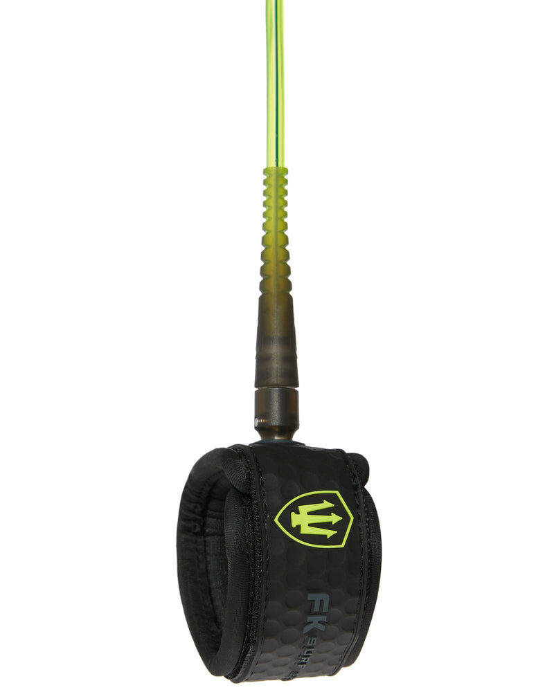 Black wrist strap with green cord on a white background
