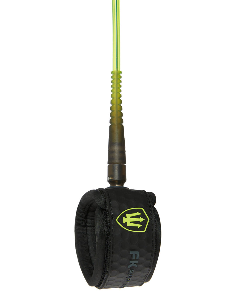 Black wrist strap with green cord on a white background