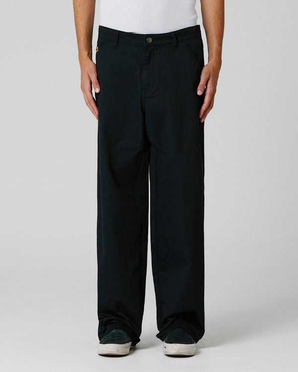 Men's black wide-leg pants with relaxed fit and front pockets