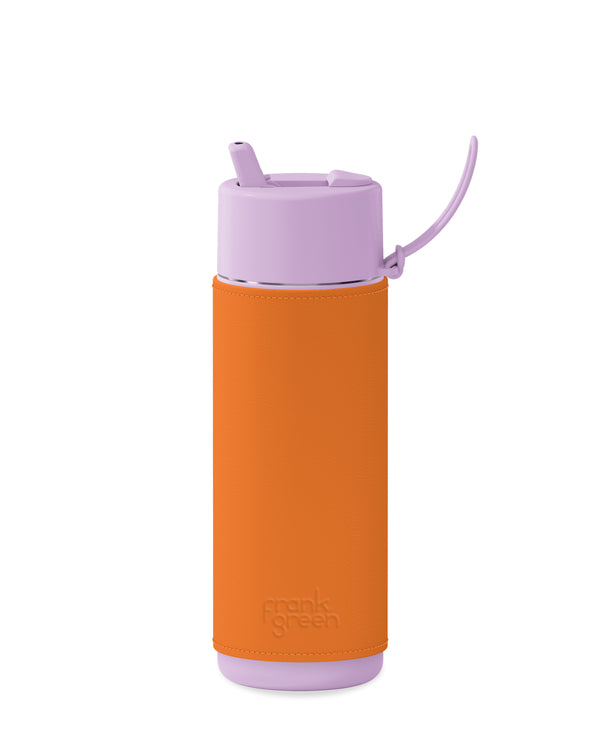 20oz Straw Lid Ceramic Reusable Bottle With Leather Sleeve