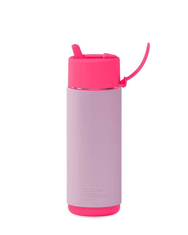 20oz Straw Lid Ceramic Reusable Bottle With Leather Sleeve