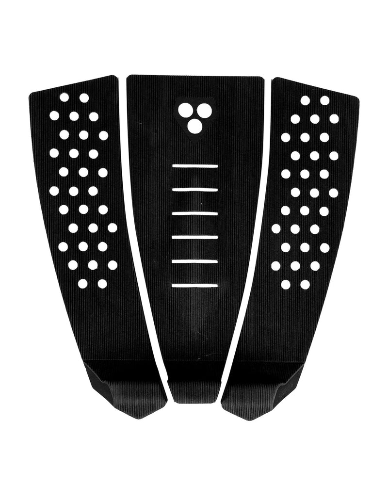 Black 3-piece tail pad with arch, circular traction holes and white diamond logo near top